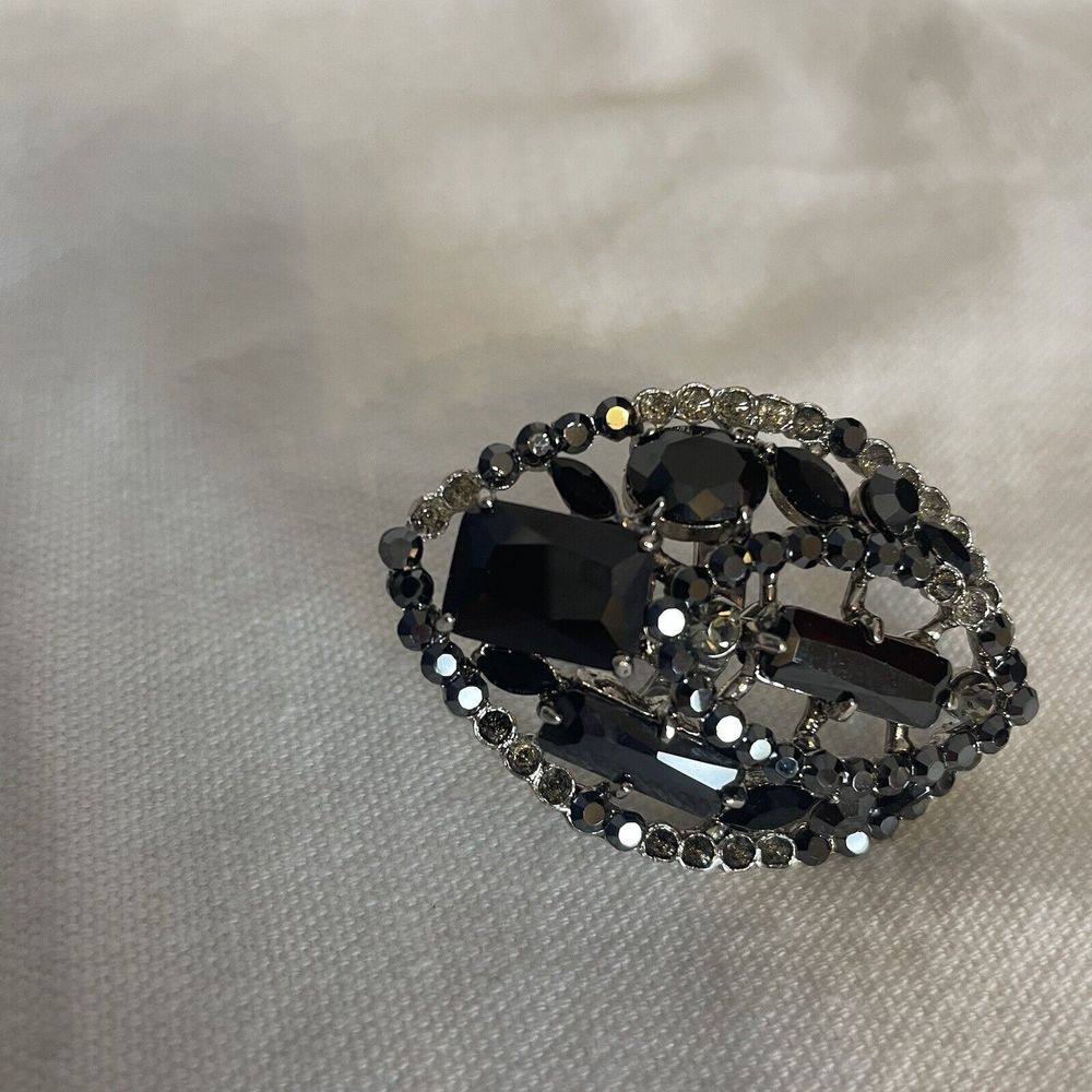 Ladies Classic Vintage Oval Black Onyx Stone Open Adjustable Ring Band Jewelry - Picture 2 of 6